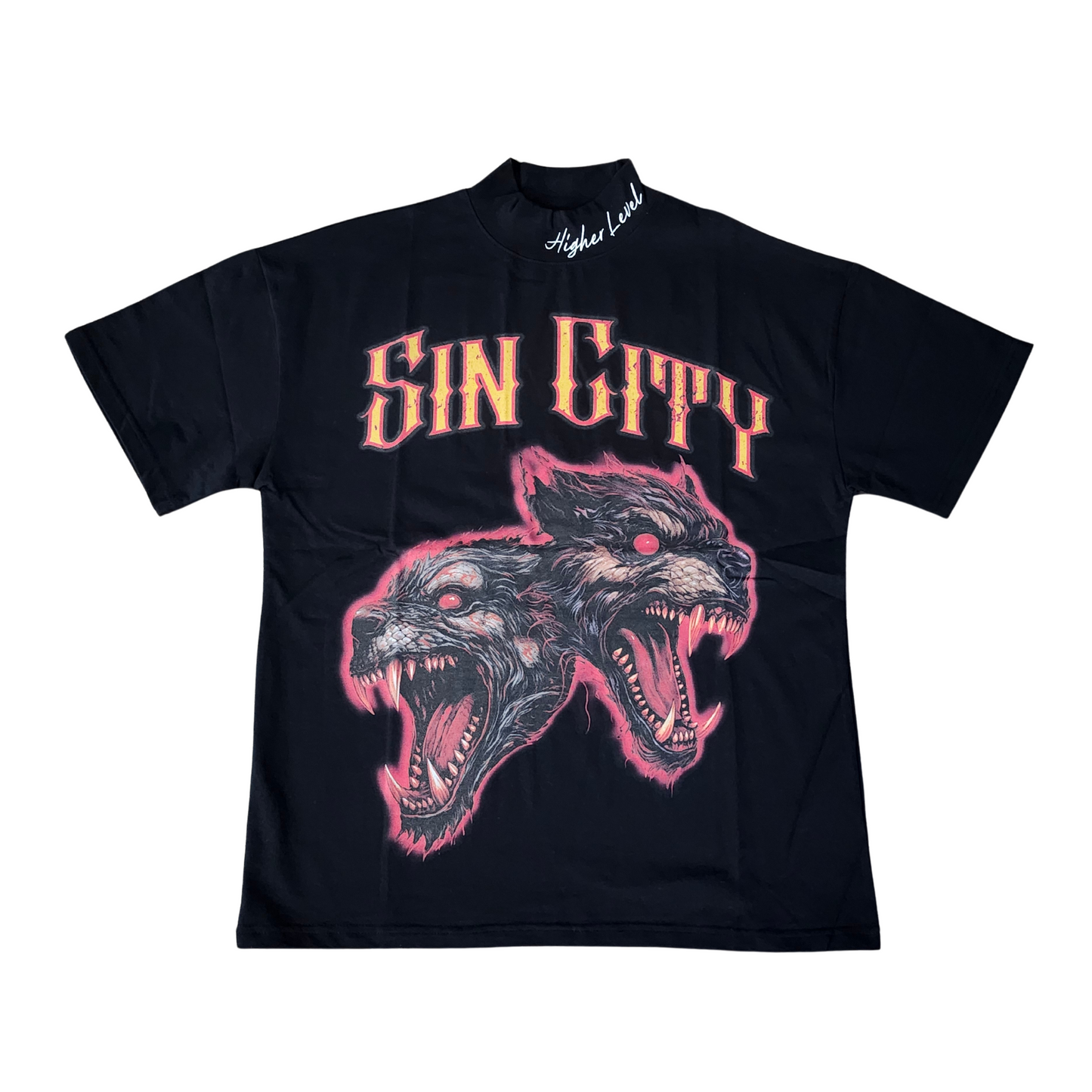 Sin City High Mock Neck Oversized Drop Shoulder T-Shirt