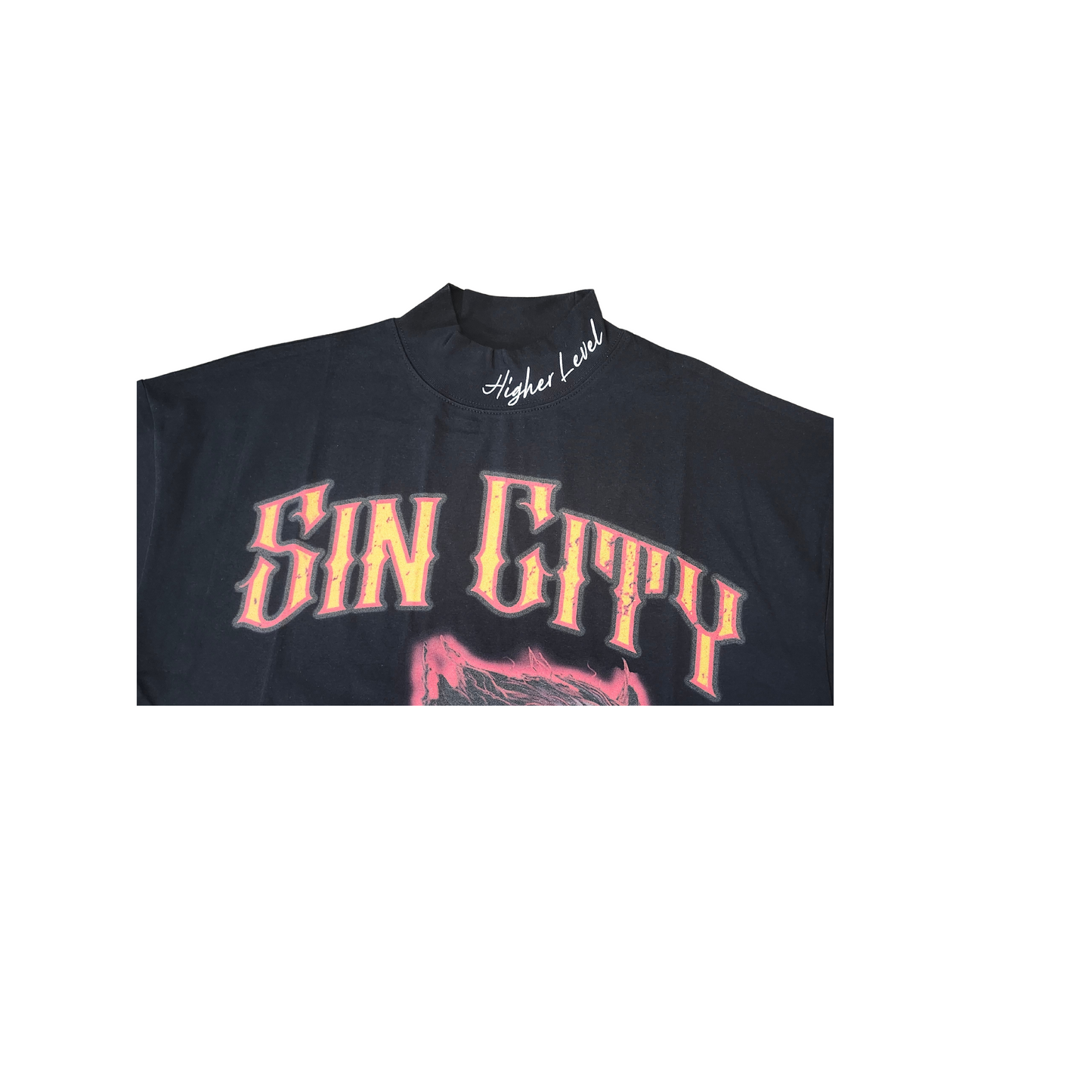 Sin City High Mock Neck Oversized Drop Shoulder T-Shirt